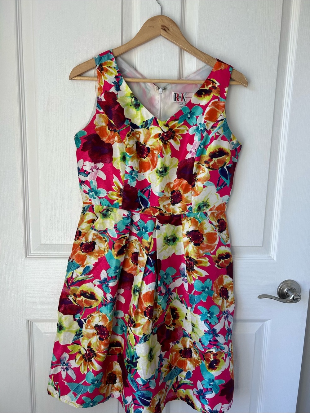 R&K Bright Fuchsia Pink Floral Midi Dress